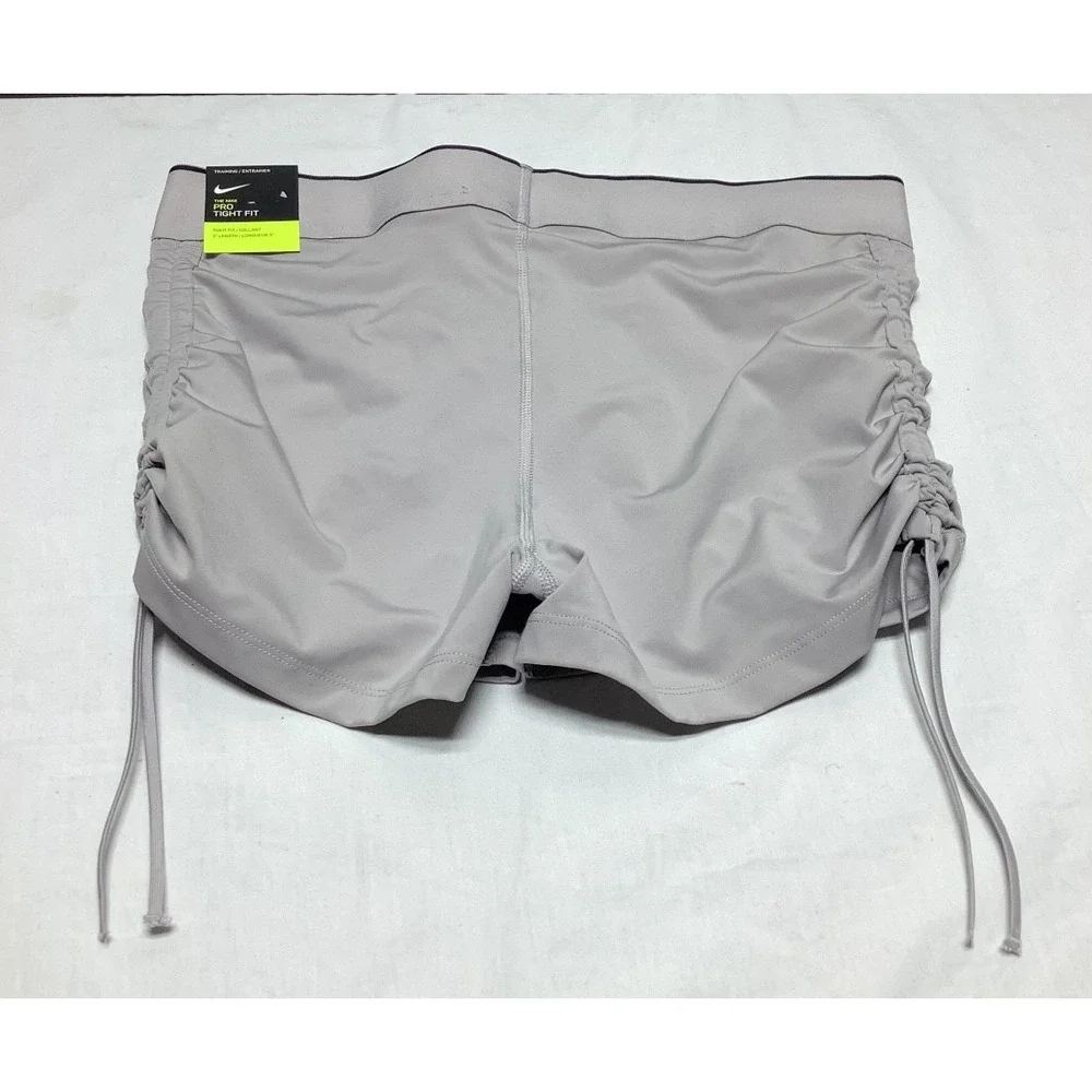 NEW Nike Pro Tight Fit Gray Shorts w/Cinch Ties Women's Size Large BV3292-059